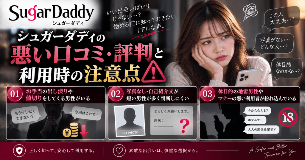 シュガーダディの悪い口コミ・評判と利用時の注意点